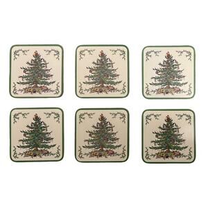 Spode Christmas Tree Coasters Drink Cork Back Pimpernel England Set 6 Boxed